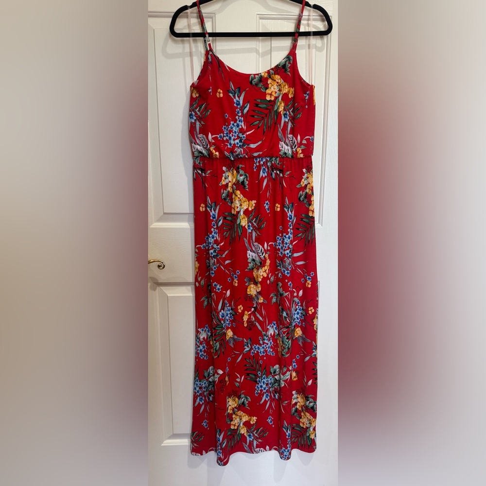 NAIF Red Floral Maxi Dress with adjustable spaghetti Straps in Size M - Picture 1 of 5